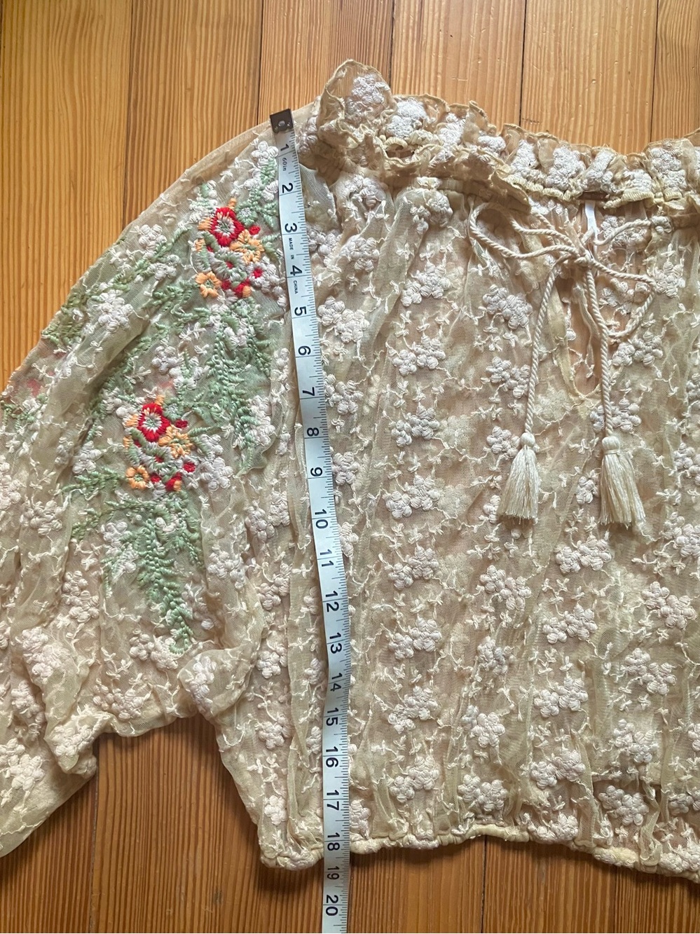 Free People Jubilee Floral Embroidered Sheer Top Sz XS - Picture 9 of 13